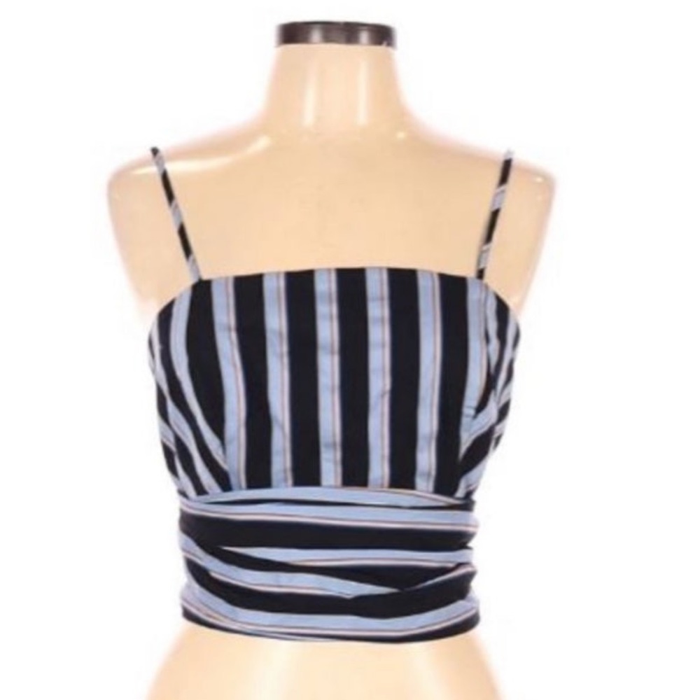 WAYF Blue Stripe Wrap Crop Tank NWT